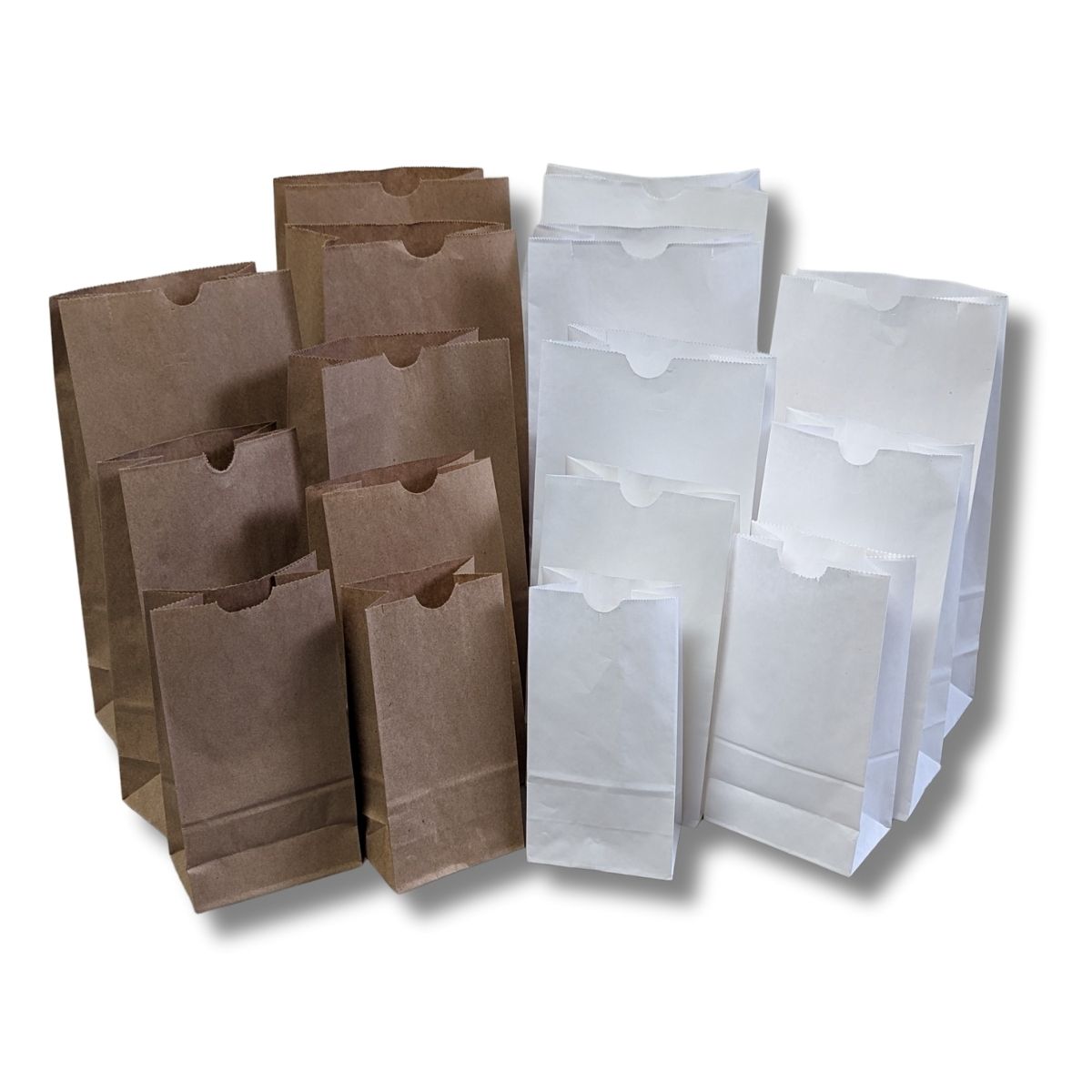 Image of plain paper SOS bags in recycled natural and white.
