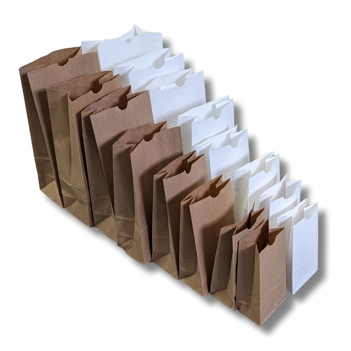 Image of plain paper SOS bags in recycled natural and white.