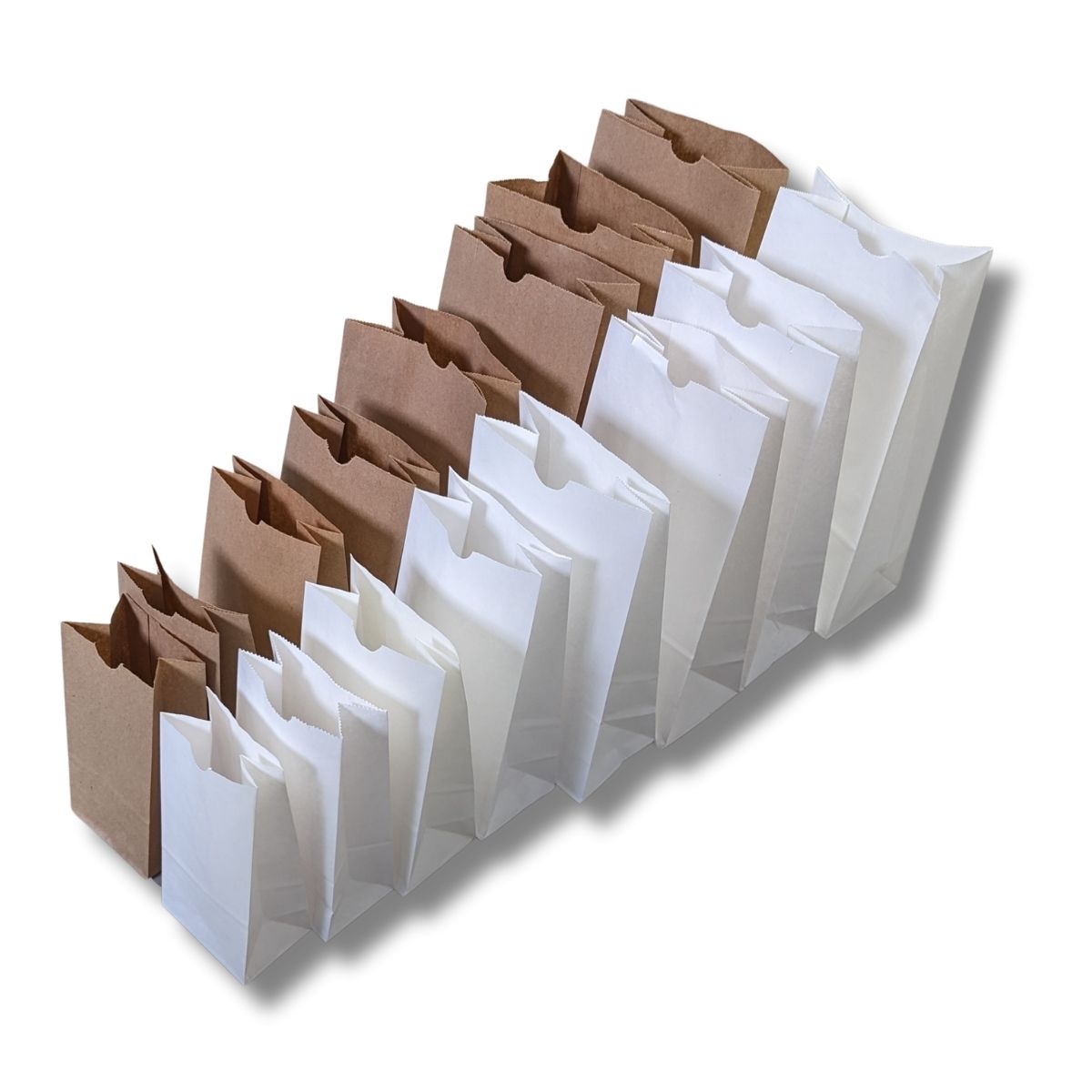 Image of plain paper SOS bags in recycled natural and white.