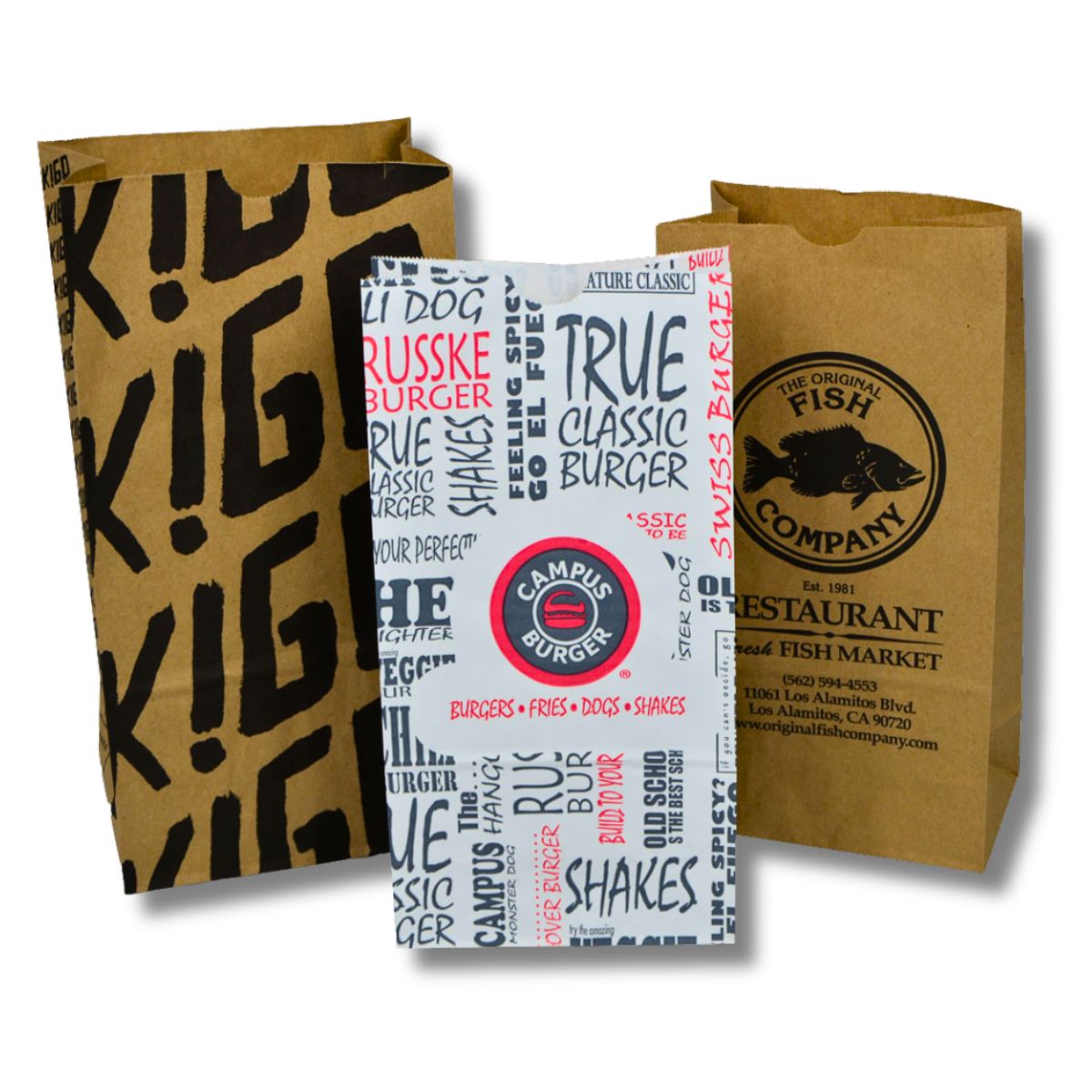 Image of custom printed paper SOS bags.