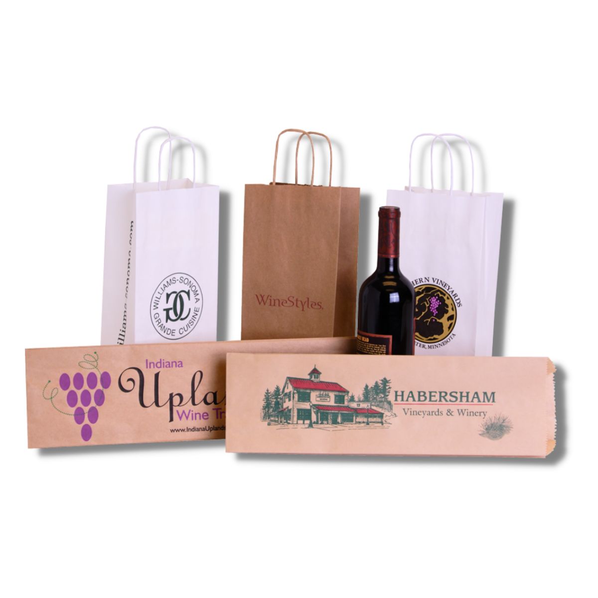 Photo of paper wine and liquor bags.